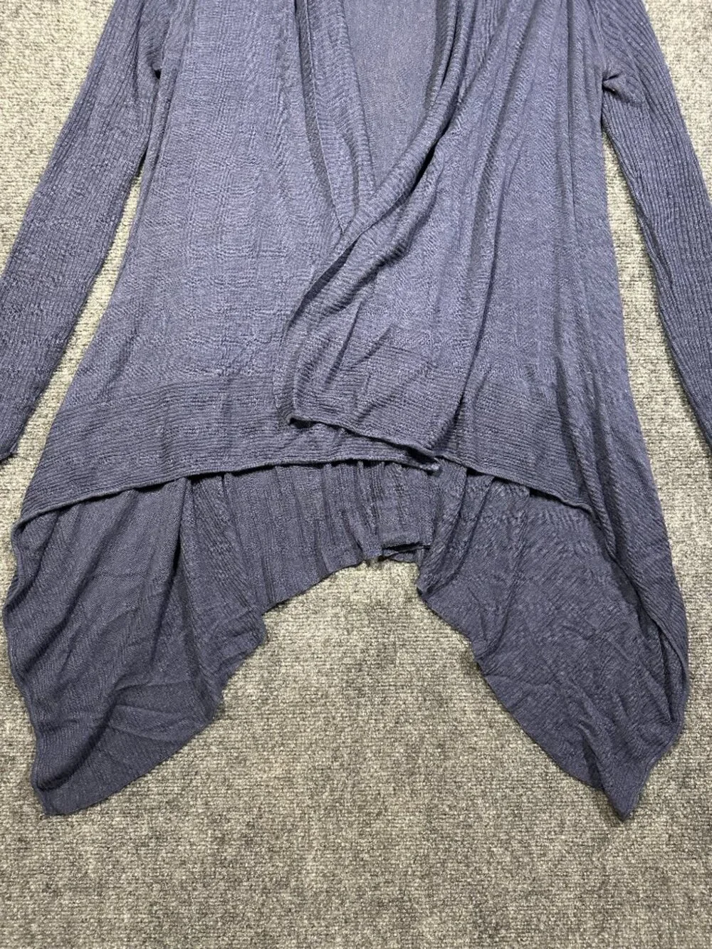 Talbots Sweater Womens Petite Blue Linen Stretch Open Cardigan Long Sleeve Knit